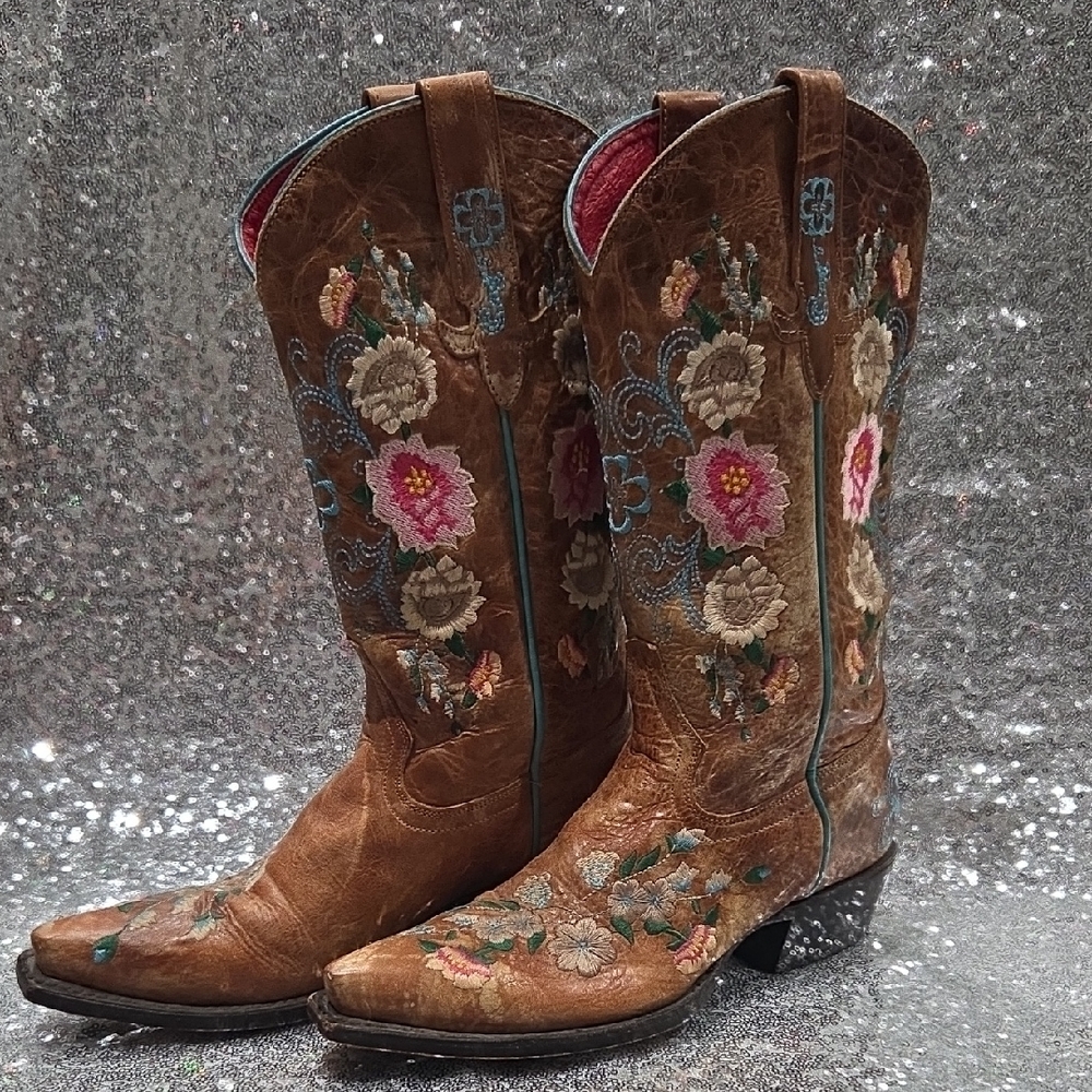 Macie Bean Brown Floral Embroidered Boots